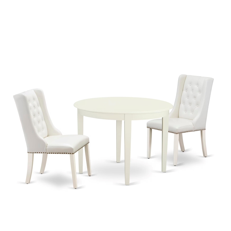 East West Furniture Boston 3-Piece Dining Set in Linen White