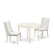 East West Furniture Boston 3-Piece Dining Set in Linen White