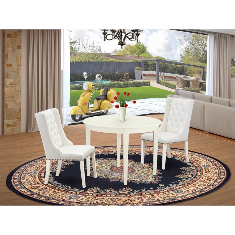 East West Furniture Boston 3-Piece Dining Set in Linen White