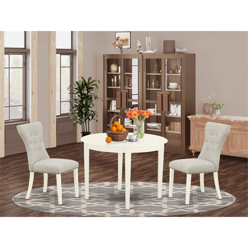 East West Furniture Boston 3-piece Wood Dinette Table Set in Linen White