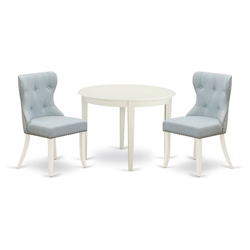 East West Furniture Boston 3-piece Wood Dining Table Set in Linen White