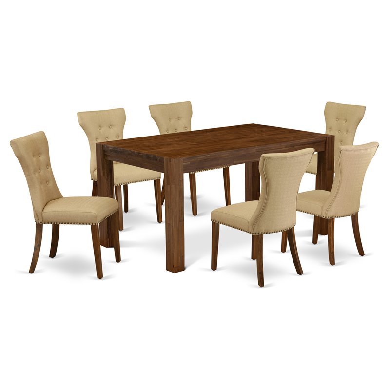East West Furniture Celina 7-piece Wood Dining Set in Natural