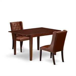 East West Furniture Milan 3-Piece Wood Dining Set in Mahogany/Brown