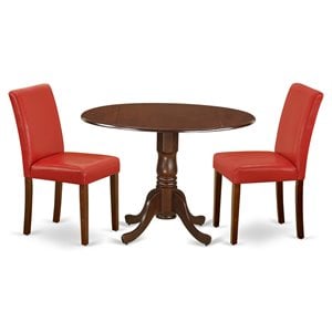 East West Furniture Dublin 3-piece Wood Dining Set in Mahogany/Firebrick Red