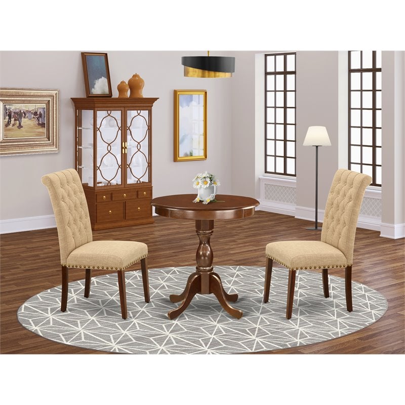 East West Furniture Eden 3-piece Wood Dining Table Set in Mahogany