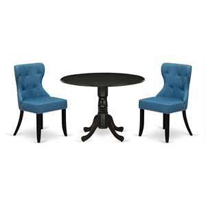 East West Furniture Dublin 3-piece Wood Dining Room Set in Black/Mineral Blue