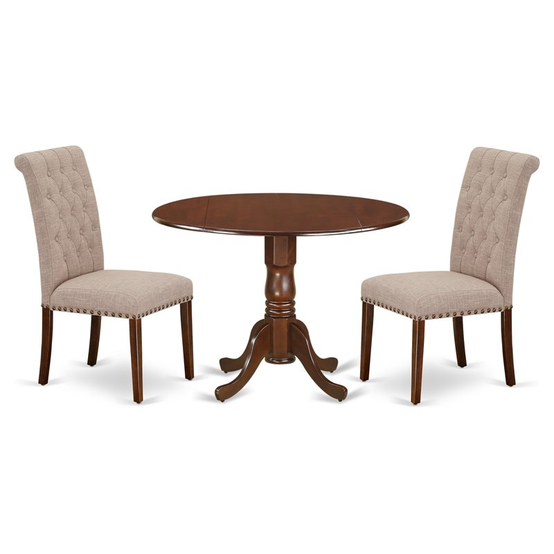 East West Furniture Dublin 3-piece Wood Dining Set in Mahogany/Light Fawn
