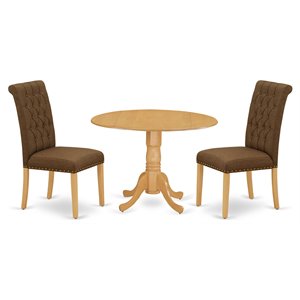 East West Furniture Dublin 3-piece Wood Dining Set in Oak/Dark Coffee