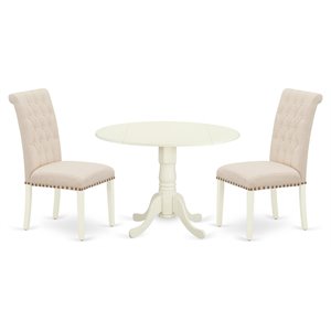 East West Furniture Dublin 3-piece Wood Dining Set in Linen White/Light Beige