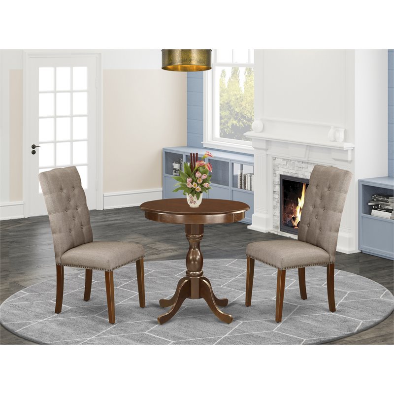 East West Furniture Eden 3-piece Wood Dining Table and Chair Set in Mahogany
