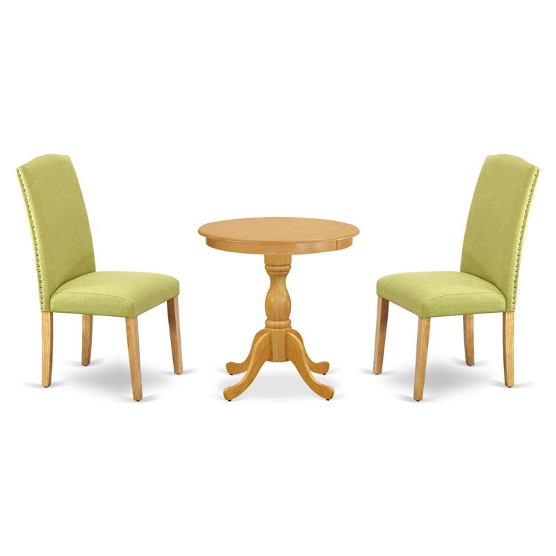 East West Furniture Eden 3-piece Wood Dining Table and Chair Set in Oak