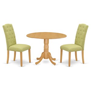 East West Furniture Dublin 3-piece Wood Dining Set in Oak/Lime Green
