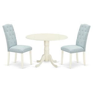 East West Furniture Dublin 3-piece Wood Dining Set in Linen White/Baby Blue
