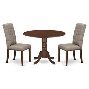 East West Furniture Dublin 3-piece Wood Dining Set in Mahogany/Dark Khaki
