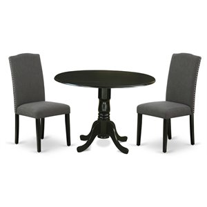 east west furniture dublin 3-piece wood dining set in black/dark gotham gray