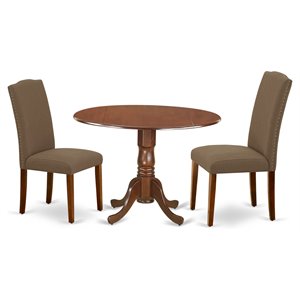 East West Furniture Dublin 3-piece Wood Dining Set in Mahogany/Dark Coffee