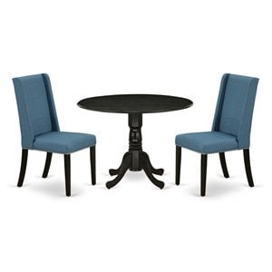 East West Furniture Dublin 3-piece Wood Dining Table Set in Black/Mineral Blue