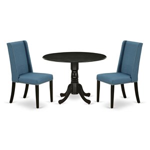 East West Furniture Dublin 3-piece Wood Dining Set in Black/Mineral Blue