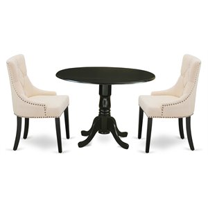 east west furniture dublin 3-piece wood dining set in black/light beige