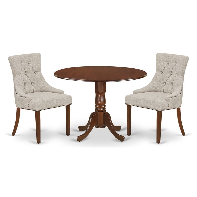 East West Furniture Dublin 3-piece Wood Dining Set in Mahogany/Doeskin