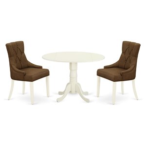 East West Furniture Dublin 3-piece Wood Dining Set in Linen White/Dark Coffee