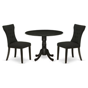 east west furniture dublin 3-piece wood dining table and chair set in black