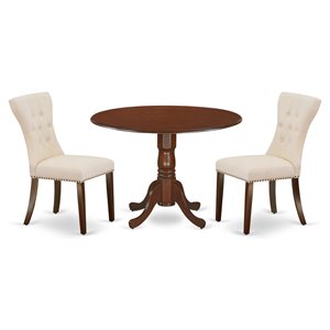East West Furniture Dublin 3-piece Wood Dining Set in Mahogany/Light Beige