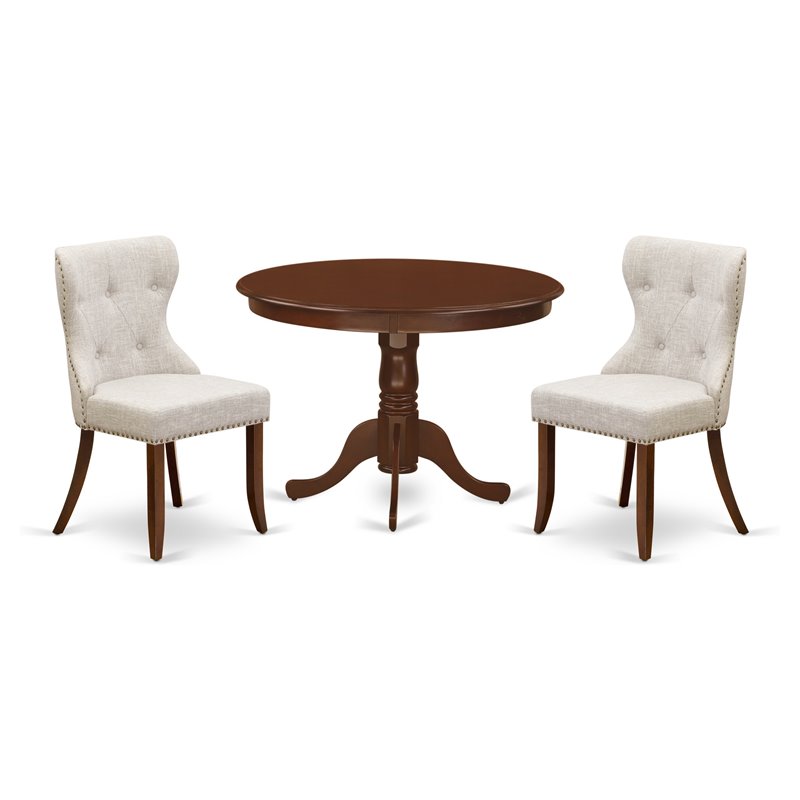 East West Furniture Hartland 3-piece Wood Dining Room Table Set in Mahogany