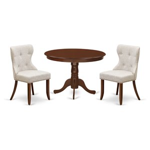 East West Furniture Hartland 3-piece Wood Dining Room Table Set in Mahogany
