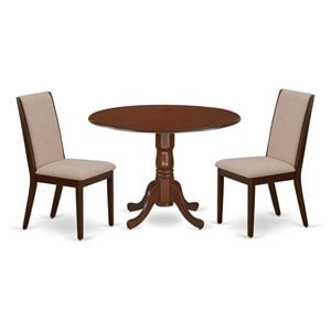 East West Furniture Dublin 3-piece Wood Dining Set in Mahogany/Light Tan