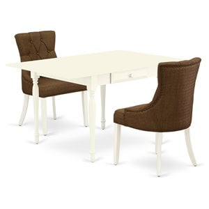 East West Furniture Monza 3-piece Wood Dining Set in Linen White/Dark Coffee