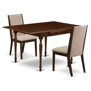 East West Furniture Monza 3-piece Wood Dining Set in Mahogany/Light Tan