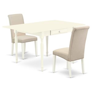 East West Furniture Monza 3-piece Wood Dining Set in Linen White/Cream