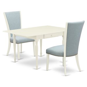 East West Furniture Monza 3-piece Wood Dinette Table Set in Linen White