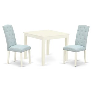 East West Furniture Oxford 3-piece Wood Dining Set in Linen White/Baby Blue