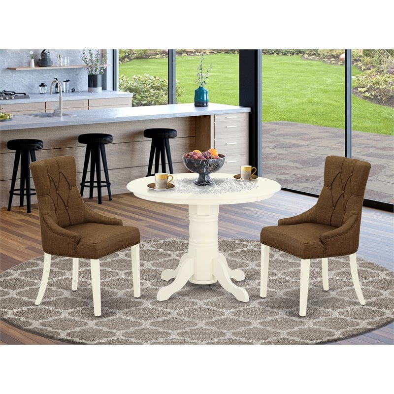 East West Furniture Shelton 3-piece Wood Dining Set in Linen White/Dark Coffee