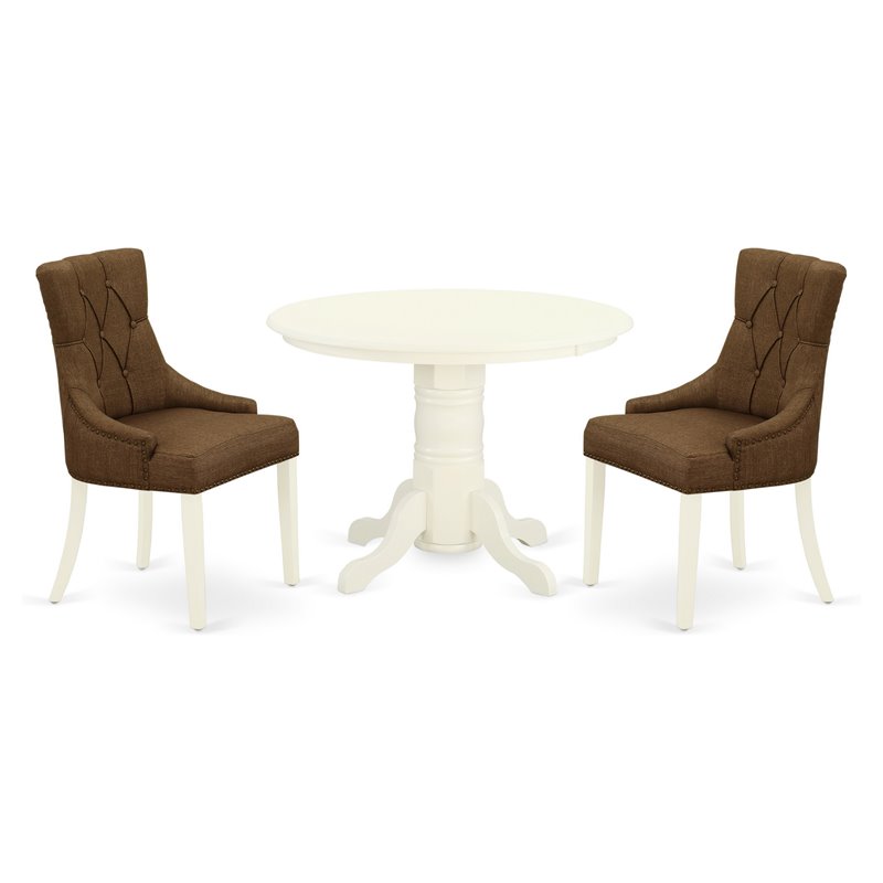 East West Furniture Shelton 3-piece Wood Dining Set in Linen White/Dark Coffee