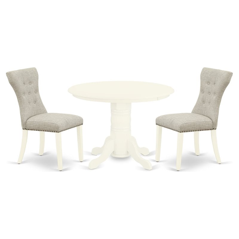 East West Furniture Shelton 3-piece Wood Dining Set in Linen White/Doeskin