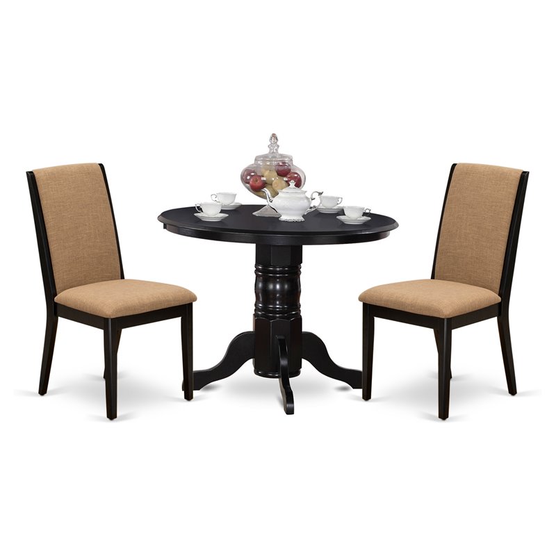East West Furniture Shelton 3-piece Wood Dining Table Set in Black