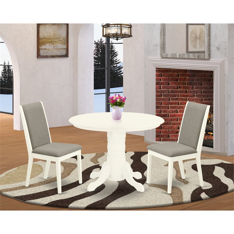 East West Furniture Shelton 3-piece Wood Dining Set in Linen White/Shitake