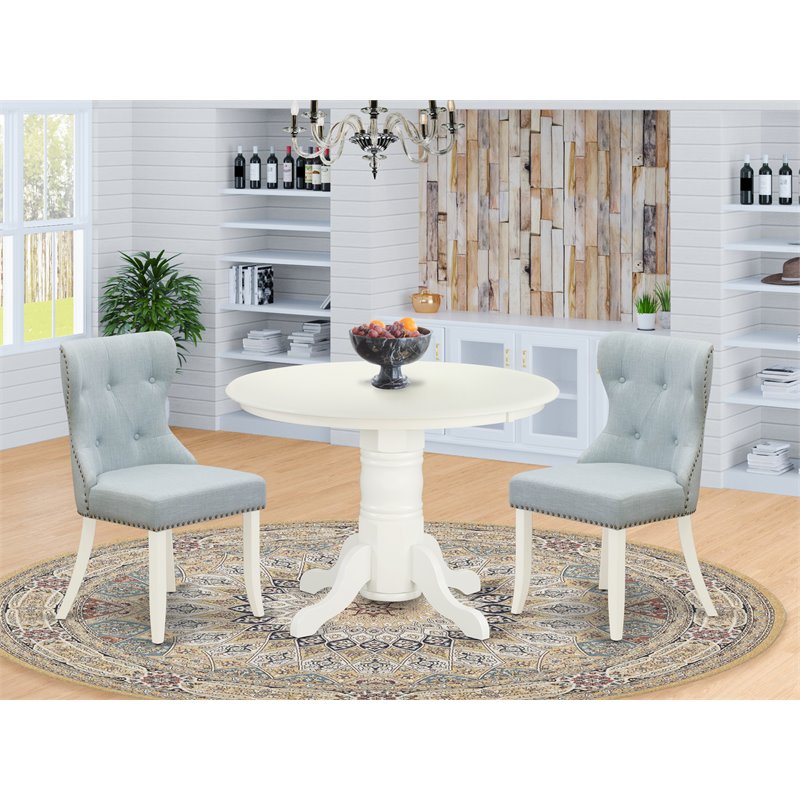 East West Furniture Shelton 3-piece Wood Dining Table Set in Linen White