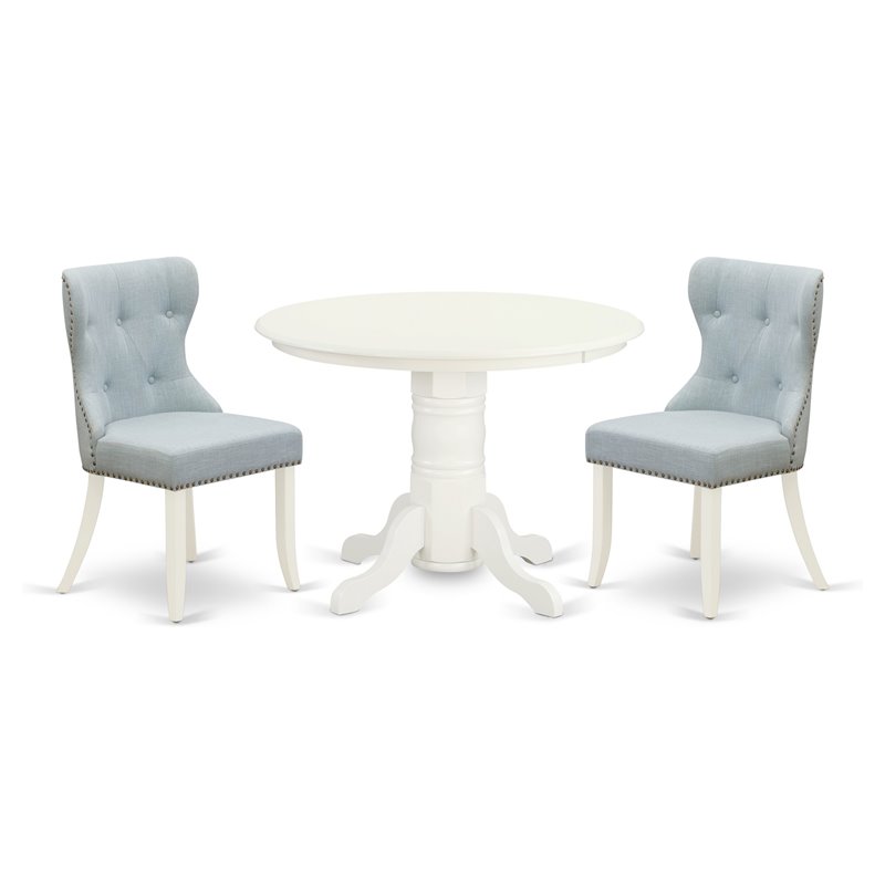 East West Furniture Shelton 3-piece Wood Dining Table Set in Linen White