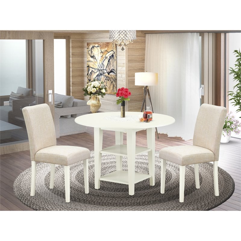 East West Furniture Shelton 3-piece Wood Dining Room Set in Linen White
