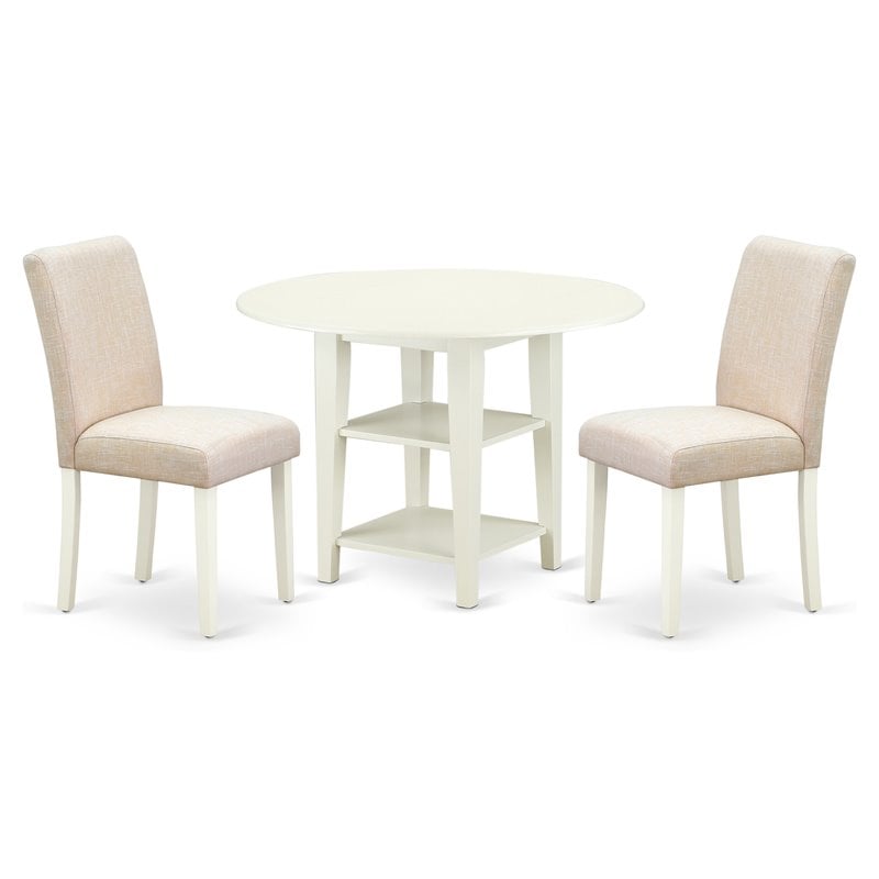 East West Furniture Shelton 3-piece Wood Dining Room Set in Linen White