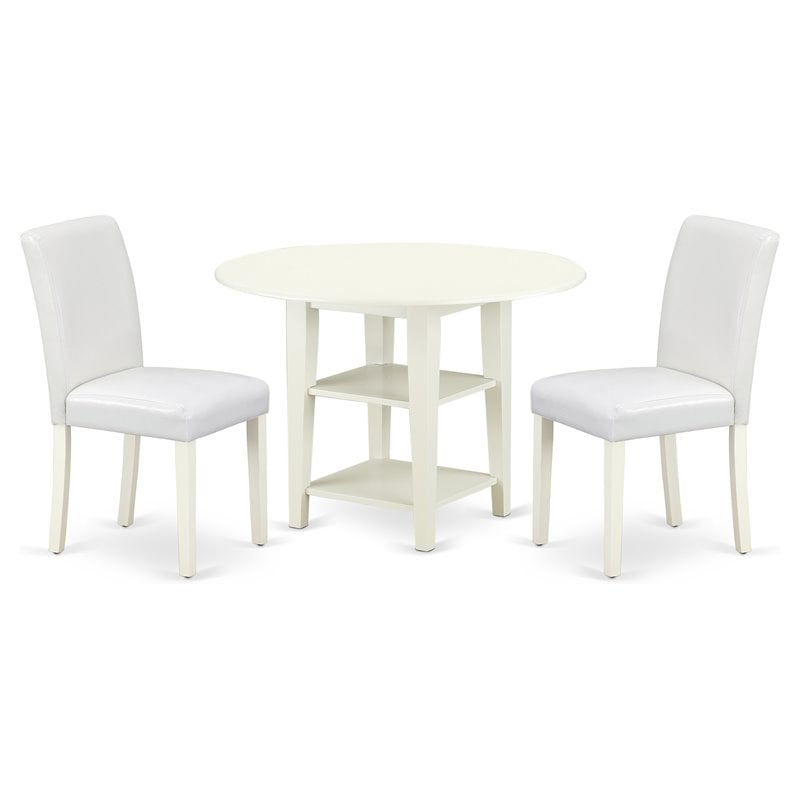East West Furniture Shelton 3-piece Wood Dining Room Table Set in Linen White
