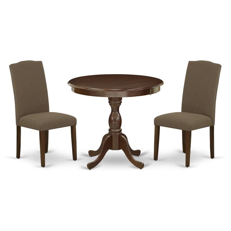 East West Furniture Antique 3-piece Wood Table and Dining Chairs in Mahogany