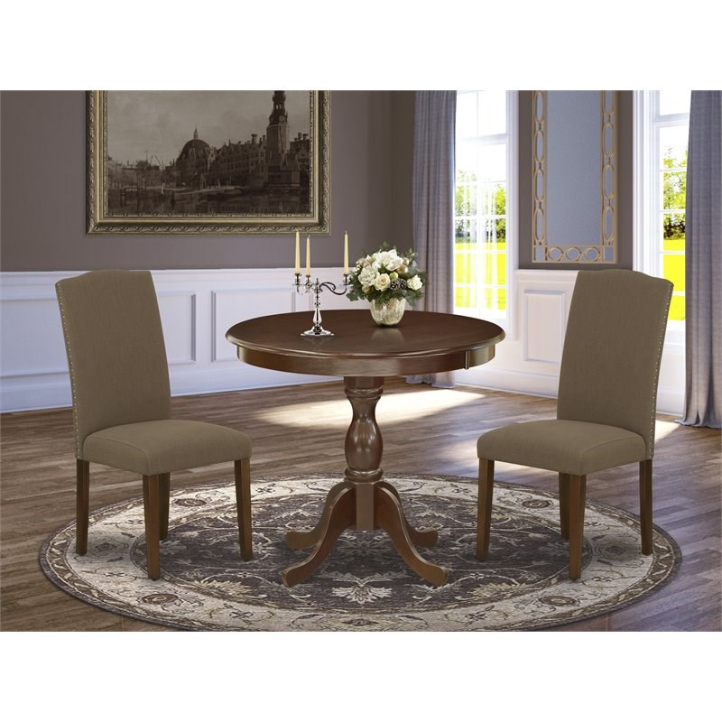 East West Furniture Antique 3-piece Wood Table and Dining Chairs in Mahogany