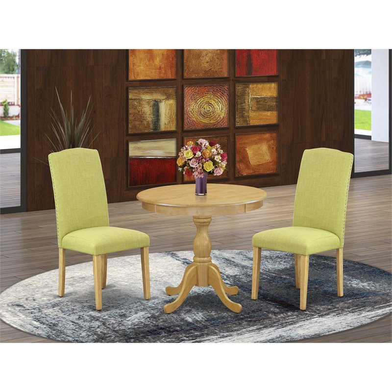 East West Furniture Antique 3-piece Wood Table and Dining Chair Set in Oak