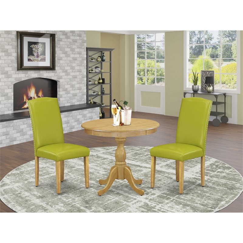 East West Furniture Antique 3-piece Wood Table and Dining Chairs in Oak