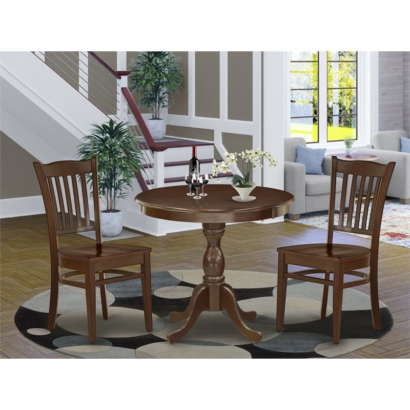 East West Furniture Antique 3-piece Dining Set with Slatted Back in Mahogany